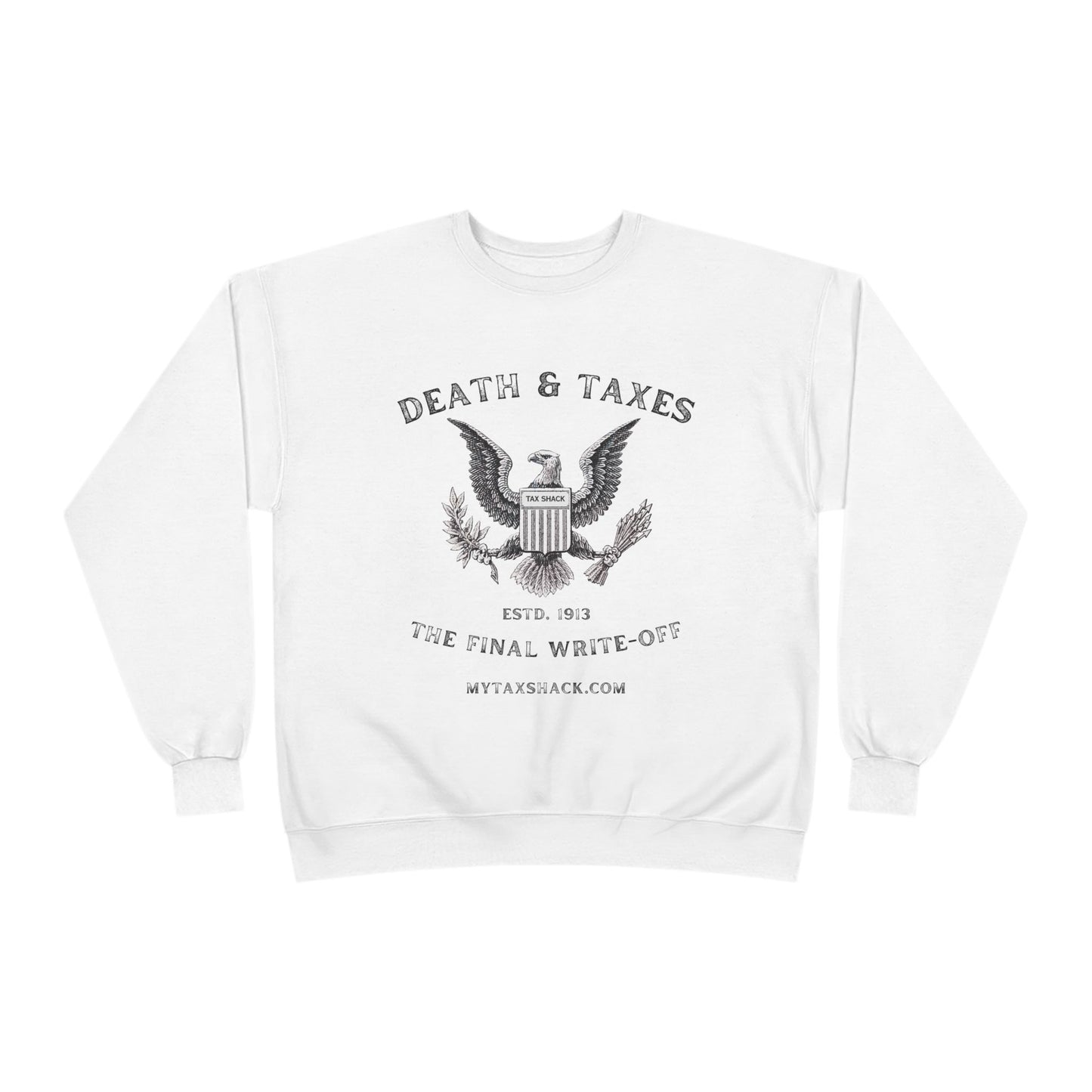 Death & Taxes Crewneck Sweatshirt — 'Death & Taxes: The Final Write-Off' Vintage Eagle Design