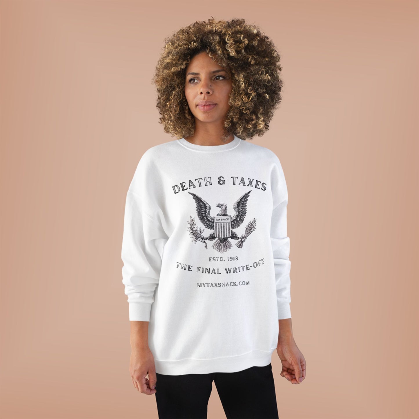 Death & Taxes Crewneck Sweatshirt — 'Death & Taxes: The Final Write-Off' Vintage Eagle Design