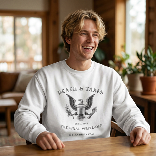Death & Taxes Crewneck Sweatshirt — 'Death & Taxes: The Final Write-Off' Vintage Eagle Design