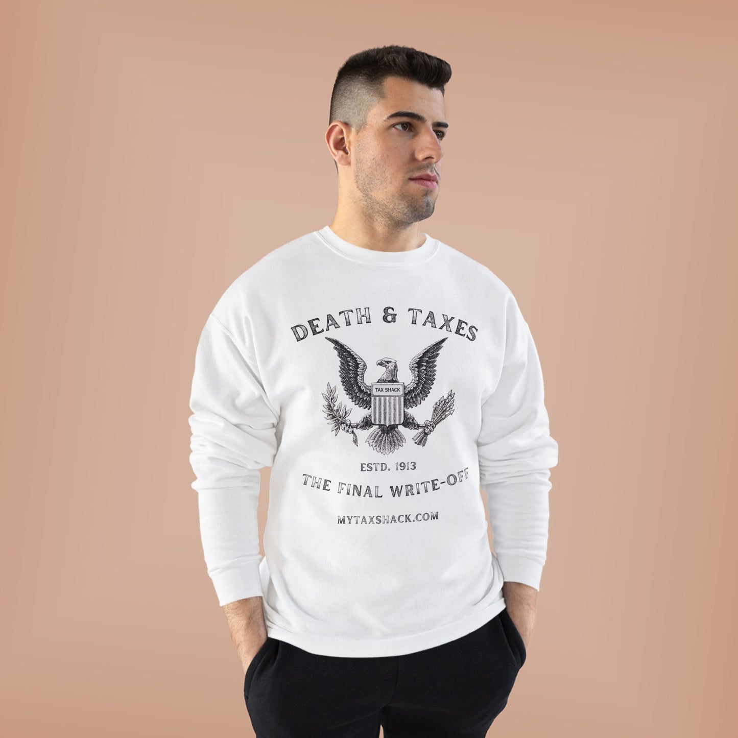 Death & Taxes Crewneck Sweatshirt — 'Death & Taxes: The Final Write-Off' Vintage Eagle Design